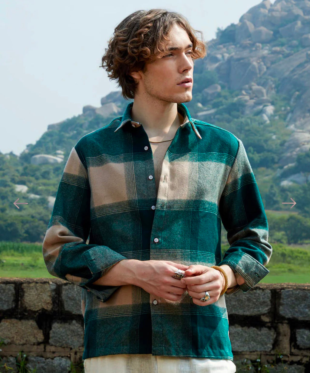 TEEDU Oversized Plaid Flannel Shirt – Forest Green